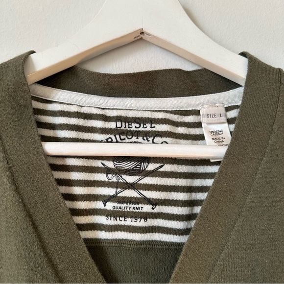 Diesel Cardigan Sweater Grandpa In Olive Green Size L - Picture 6 of 8